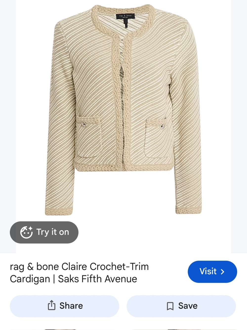 rag & bone Cream Crochet-Trim Knit Jacket